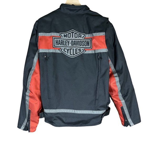 Mens Harley Davidson Riding Jacket Orange Black size Medium Motorcycles Bikers - Picture 2 of 16